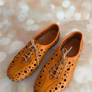 Women's Orange Perforated Leather Sneakers